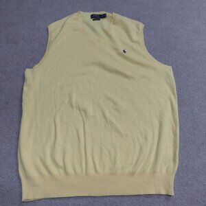 Polo Ralph Lauren Sweater Vest LT Yellow Solid V-Neck Pima Preppy